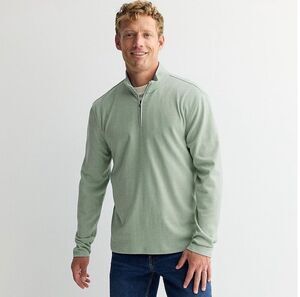 Sonoma Quarter Zip Pullover Mens Size Small Olive Herringbone New With Tags